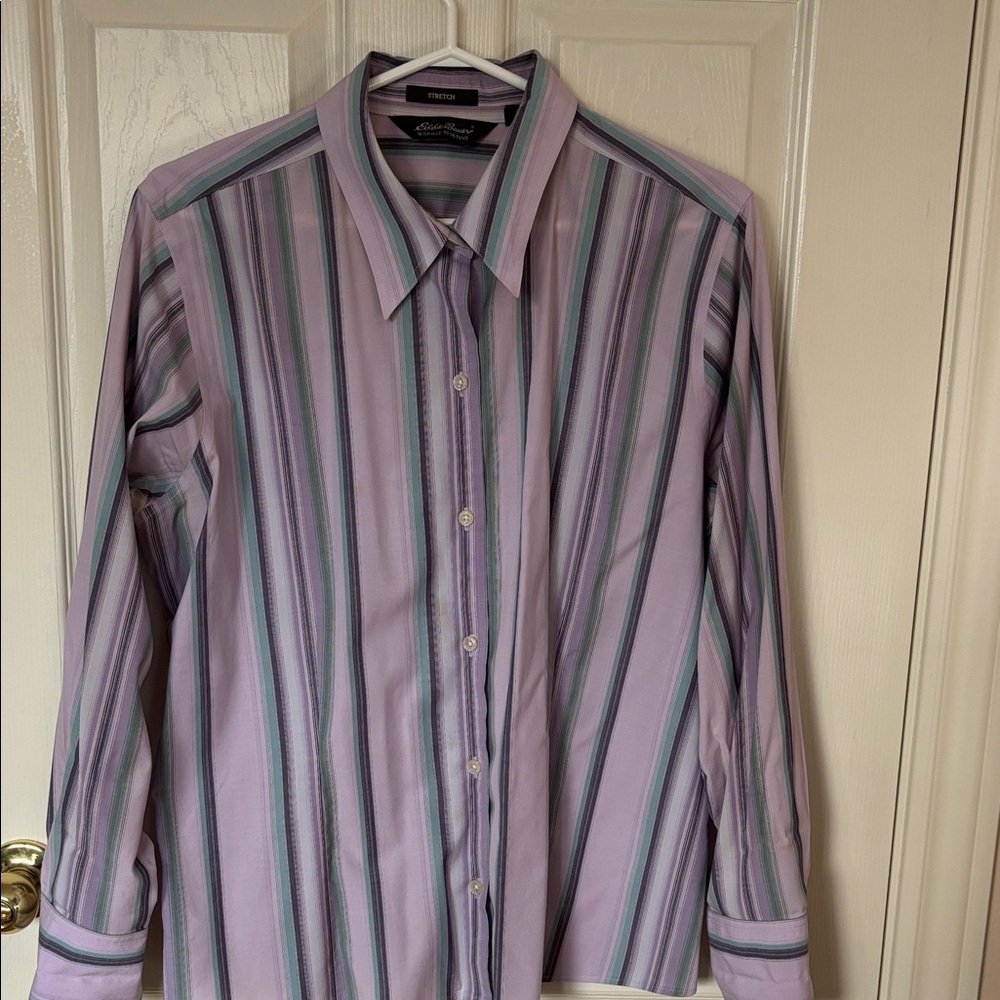 Eddie Bauer Lavender and Teal Striped Dress Shirt